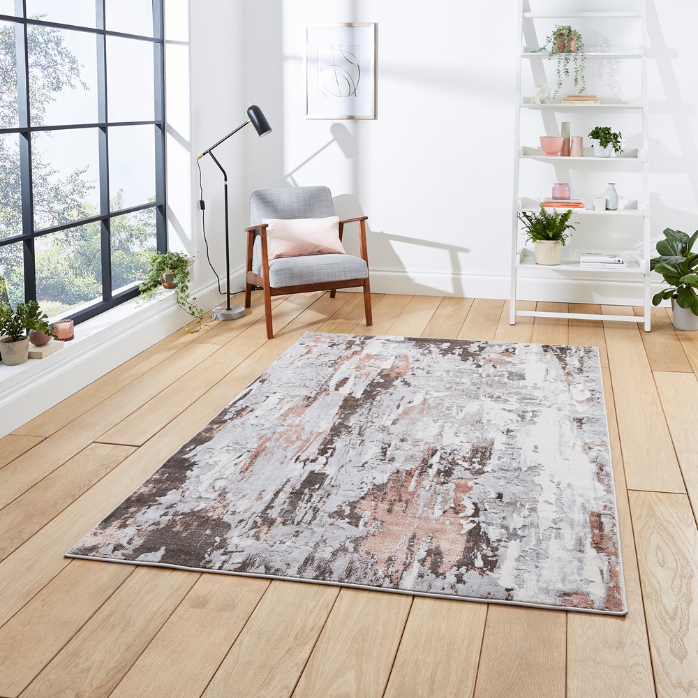 Apollo GR580 Modern Abstract Distressed Rugs in Grey Rose